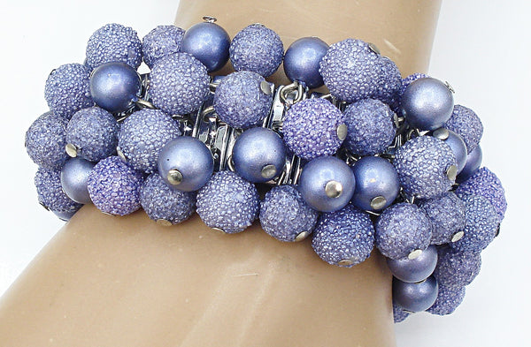 Cha Cha Bracelet Purple Faux Pearls Textured Ball Dangle Expansion Japan