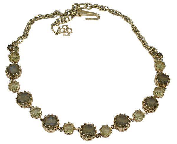 Vintage Designer Logo Complex Prong Setting Smoked Topaz Rhinestones