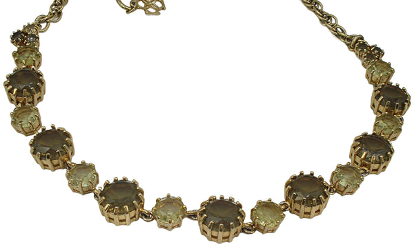 Vintage Designer Logo Complex Prong Setting Smoked Topaz Rhinestones