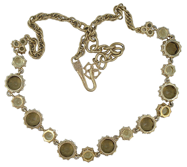 Vintage Designer Logo Complex Prong Setting Smoked Topaz Rhinestones