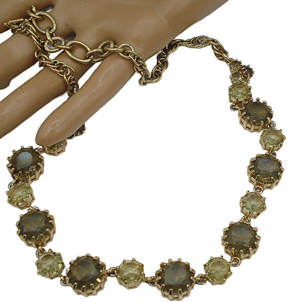 Vintage Designer Logo Complex Prong Setting Smoked Topaz Rhinestones