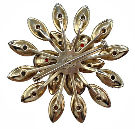 Vintage Flower Brooch Smoked Topaz Siam Rhinestones 2.5"