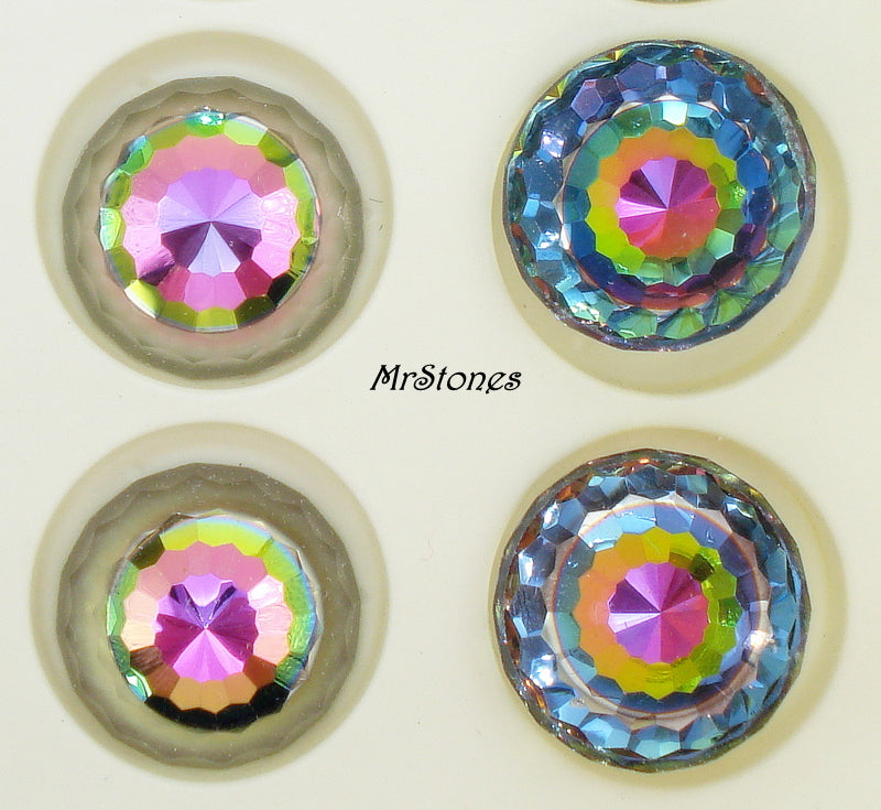 14mm (2042) Swarovski Vitrail Medium Art. 2042Z Fully Faceted High Dome Round Flat Back