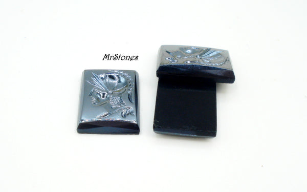 16x12mm (S55I) Hematite Glass Cushion Left Facing Warrior Intaglio