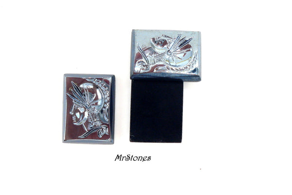 16x12mm (S55I) Hematite Glass Cushion Left Facing Warrior Intaglio