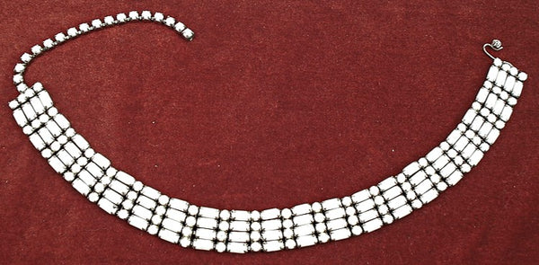 Vintage 16" Chalk White Opaque Choker Necklace Silver Tone Prong Set