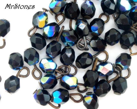 4mm (BEAD) Jet AB Glass Bead Dangles 10pk/$1.00