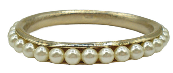 Crown Trifari Oval Shape Bangle Bracelet Creme Pearls 7.5"