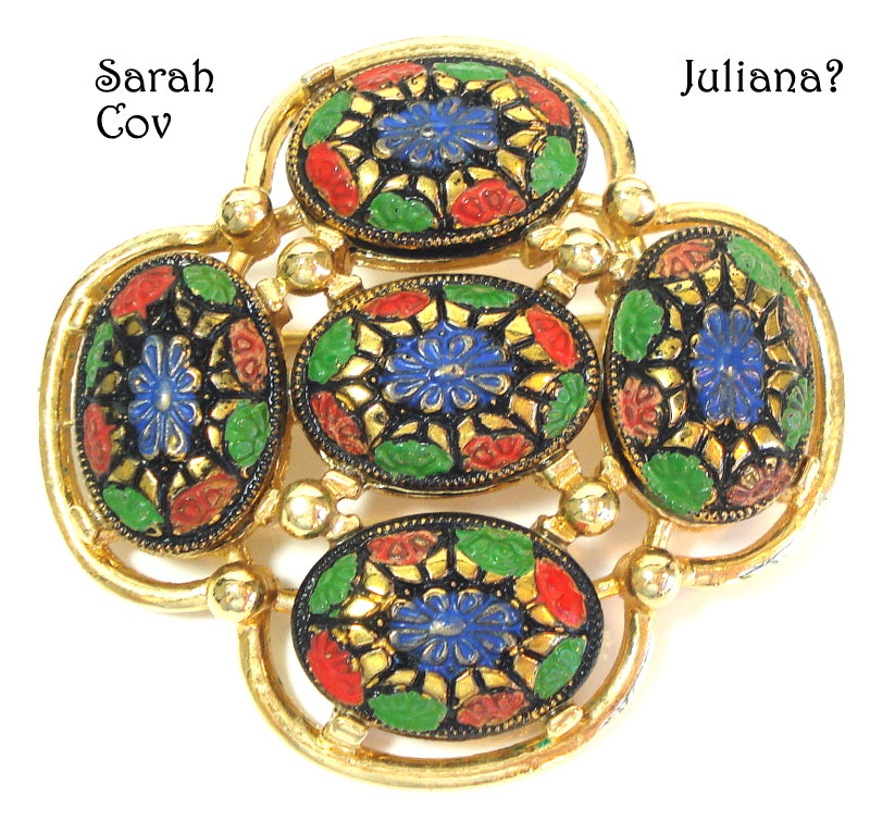 Sarah Coventry "Light of the East" Brooch Multi Color Oval Mosaic Cabochons 2"