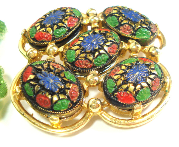 Sarah Coventry "Light of the East" Brooch Multi Color Oval Mosaic Cabochons 2"