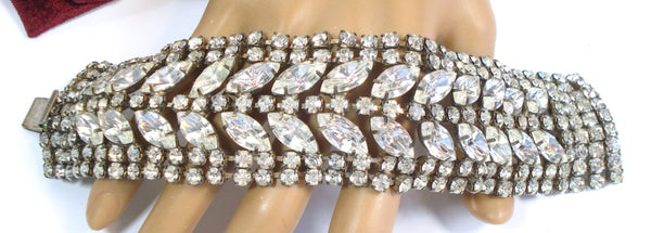 Glam 9 Row Wide Bracelet Crystal Rhinestones Marquises