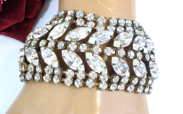 Glam 9 Row Wide Bracelet Crystal Rhinestones Marquises