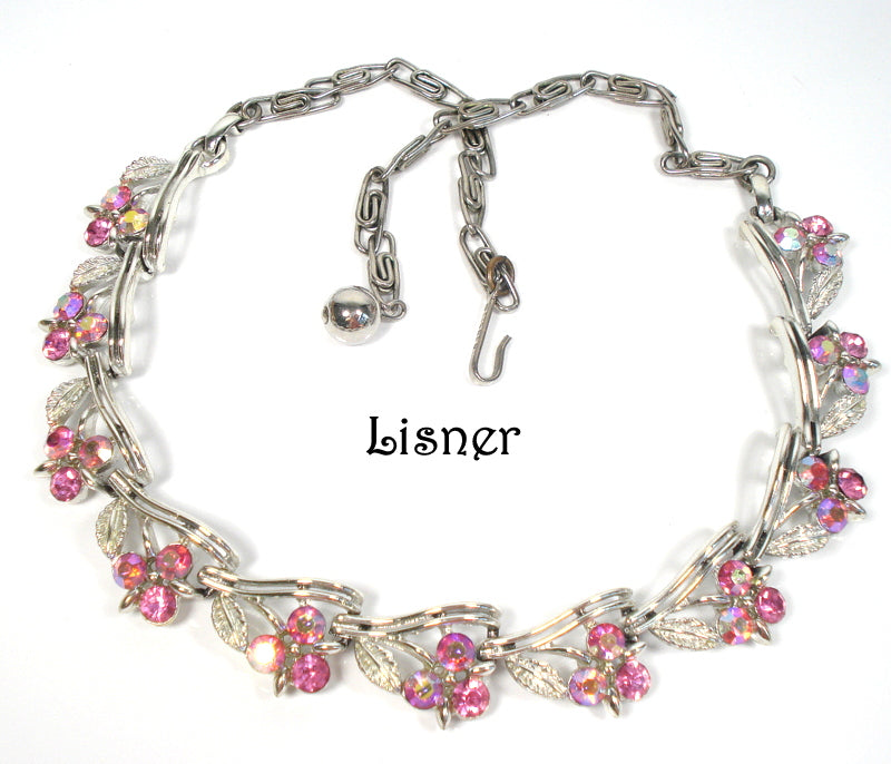 Lisner Necklace Rose AB Flower 16" x 5/8"
