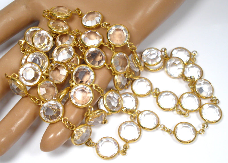 34" Long Necklace Gold Tone Crystal Channel Rhinestones