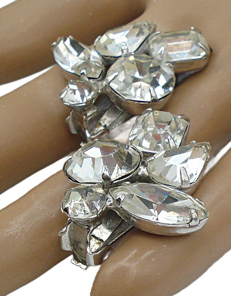1" Clip on Earrings Silver Tone Large Crystal Prong Set Rhinestone Asst.
