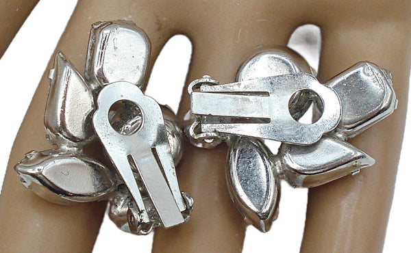 1" Clip on Earrings Silver Tone Large Crystal Prong Set Rhinestone Asst.