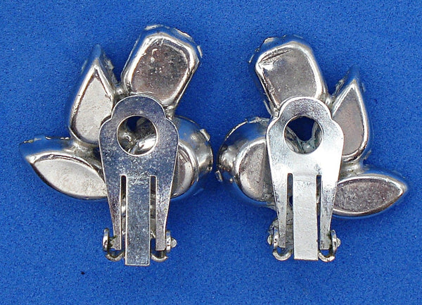 1" Clip on Earrings Silver Tone Large Crystal Prong Set Rhinestone Asst.