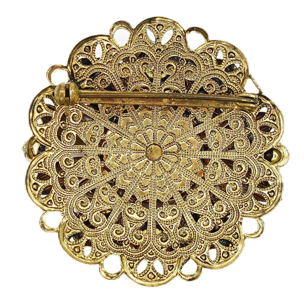 Brooch 2" Victorian Revival Layered Filigree Pretty Pink Shades Faux Pearls