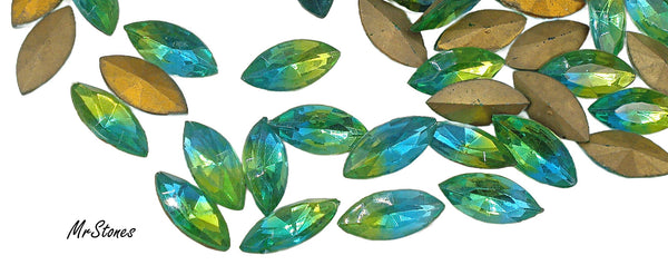 15x7mm (4200/2) TTC Rare Bi Color Aqua Peridot Marquise Navette Vibrant!