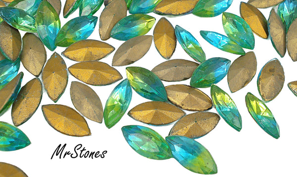 15x7mm (4200/2) TTC Rare Bi Color Aqua Peridot Marquise Navette Vibrant!