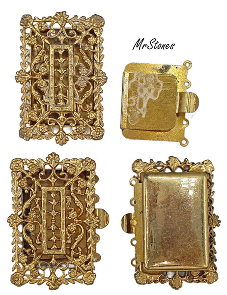 1 3/8" x 1" Ornate Filigree 5 Strand Box Clasp and Tongue Gold Tone