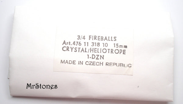 15mm (476) 3/4 Round Heliotrope Fire Ball Glass Czech
