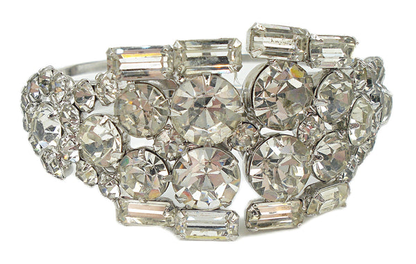 Glam Clamper Bracelet Silver Tone Large Crystal Rhinestones Cushion Octagons