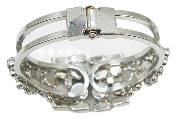 Glam Clamper Bracelet Silver Tone Large Crystal Rhinestones Cushion Octagons