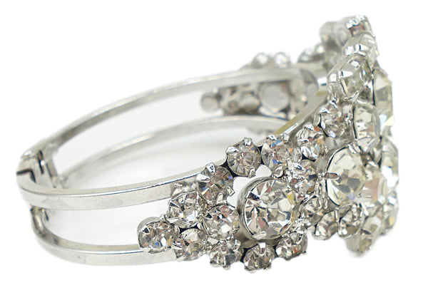 Glam Clamper Bracelet Silver Tone Large Crystal Rhinestones Cushion Octagons