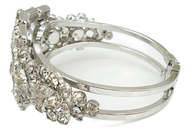 Glam Clamper Bracelet Silver Tone Large Crystal Rhinestones Cushion Octagons