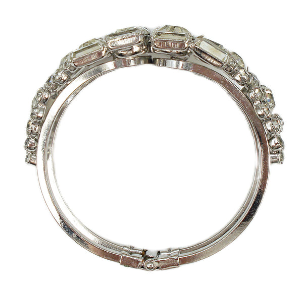 Glam Clamper Bracelet Silver Tone Large Crystal Rhinestones Cushion Octagons
