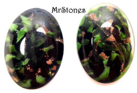 18x13mm (1685) Jet Green Opal Copper Fleck Oval Cabochon