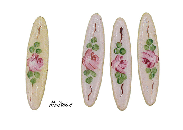 38x8mm Guilloche Oval Cabochon Metal with Pink/Pink Enamel Flowers Floral 2pk/$1.50