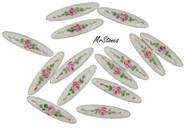 38x8mm Guilloche Oval Cabochon Metal White/Pink Enamel Flowers Floral 2pk/$1.50