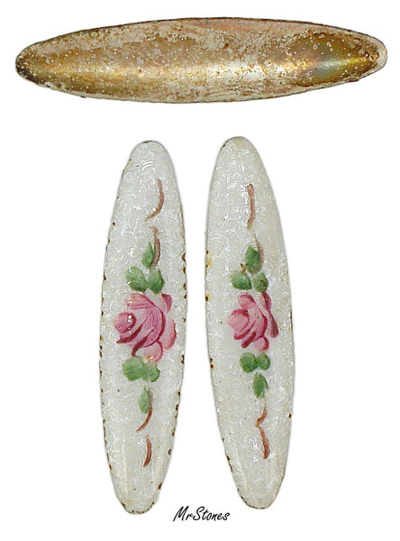 38x8mm Guilloche Oval Cabochon Metal White/Pink Enamel Flowers Floral 2pk/$1.50
