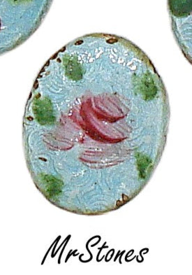 10x8mm Guilloche Oval Cabochon Metal Blue/Pink Enamel Flowers Floral 3pk/$1.00