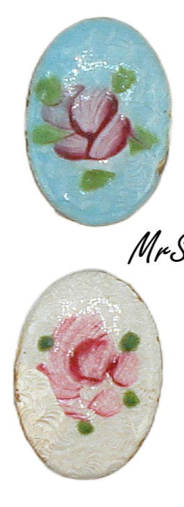 14.5x10mm Guilloche Oval Cabochon Metal Enamel Flowers Floral 2pk/$0.75