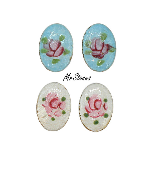 14.5x10mm Guilloche Oval Cabochon Metal Enamel Flowers Floral 2pk/$0.75