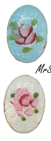 14.5x10mm Guilloche Oval Cabochon Metal Enamel Flowers Floral 2pk/$0.75