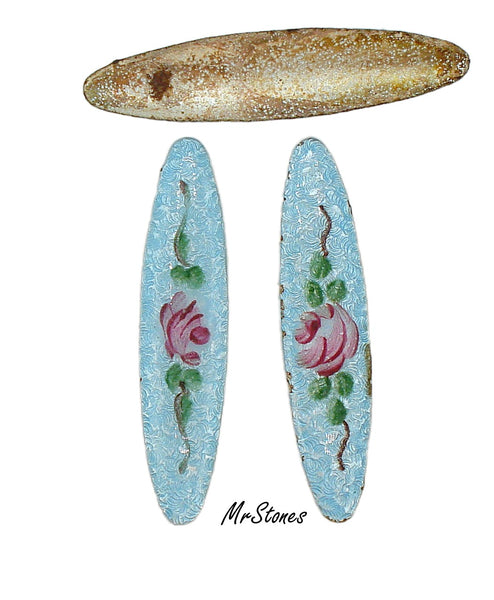 38x8mm Guilloche Oval Cabochon Metal with Blue/Pink Enamel Flowers Floral 2pk/$1.50