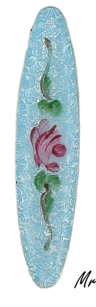 38x8mm Guilloche Oval Cabochon Metal with Blue/Pink Enamel Flowers Floral 2pk/$1.50