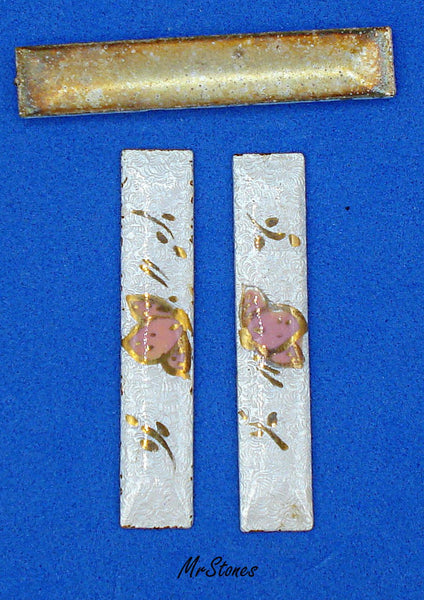 36x7mm Bar Panels Enamel Metal Guilloche Pink Butterfly Flowers Floral 2pk/$1.50