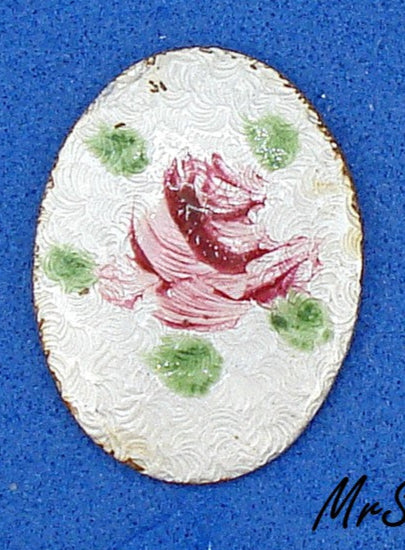 18x14mm Guilloche Oval Cabochon Metal White/Pink Enamel Flowers Floral 2pk/$1.00