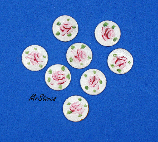 12mm Guilloche Round Cabochon Metal White/Pink Enamel Flowers Floral 2pk/$0.50