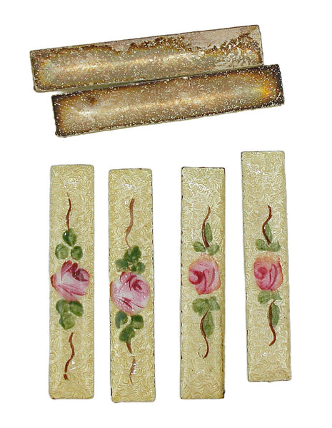 36x7mm Bar Panels Enamel Metal Guilloche Yellow/Pink Flowers Floral 2pk/$1.50