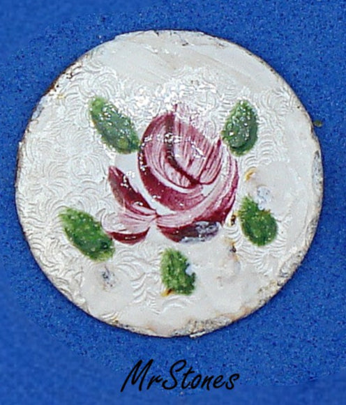 18mm Guilloche Enamel Flowers on Metal Low Domed Cabochon White Pink 2/$1.50