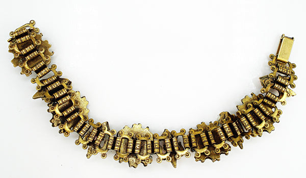 Victorian Revival Bracelet Moonstone Leaves Faux Garnet Pearls Corals Gold Tone