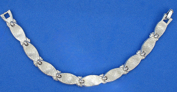 Crown Trifari Birthday Ribbon Bracelet Silver Tone Crystal Rhinestones 7"