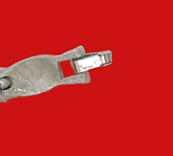 Crown Trifari Birthday Ribbon Bracelet Silver Tone Crystal Rhinestones 7"