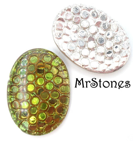 25x18mm (7878) Olivine Snake Skin Oval Glass Cabochon